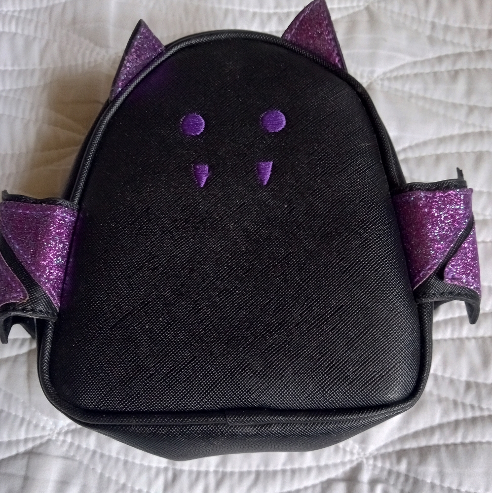 Bath& Body Works Black Bat Purple Glitter Makeup Bag.